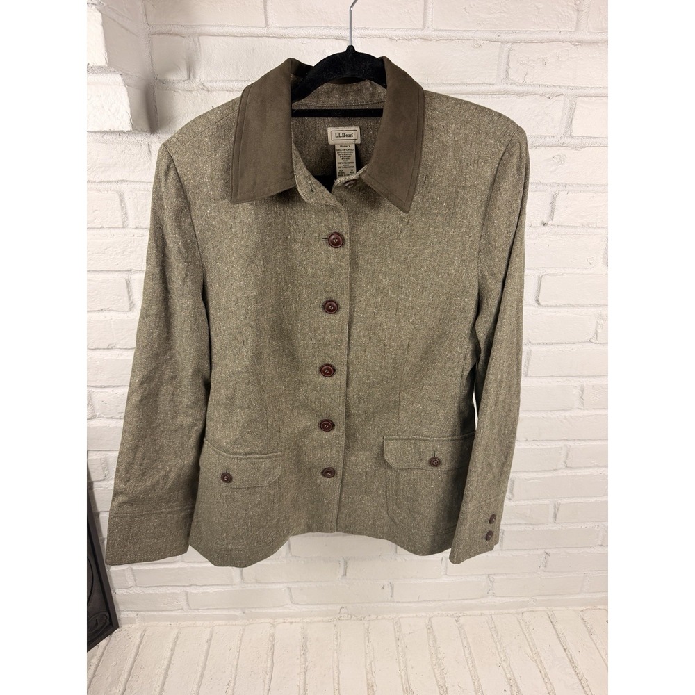 L.L.Bean Womens 16 Wool Silk Tweed Blazer Brown Equestrian Barn Jacket